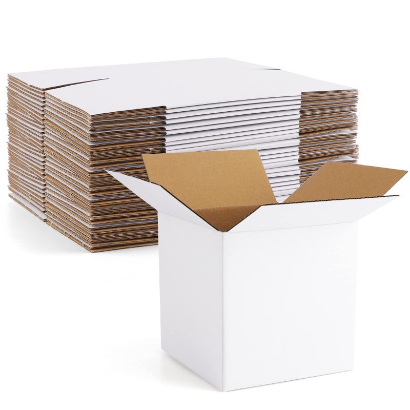 Eupako 5x5x5" Cardboard Box Mailers 25 Pack White Cube Corrugated Small Shipping Boxes for Mailing - Image 1